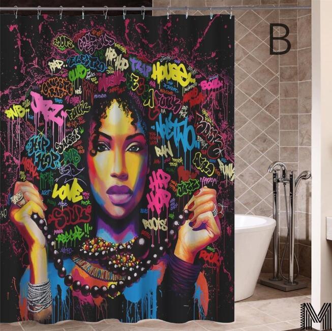 Graffiti African Girl Shower Curtain β Bold Hip-Hop Urban Art for Bathroom Decor