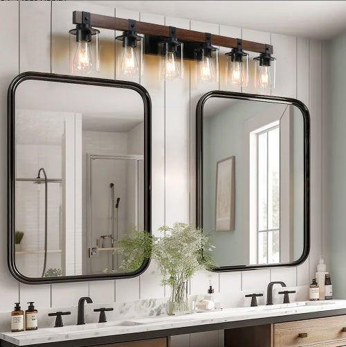 42″ Rustic 6-Light Vanity Light – Farmhouse Industrial Wall Sconce