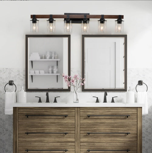 42″ Rustic 6-Light Vanity Light – Farmhouse Industrial Wall Sconce
