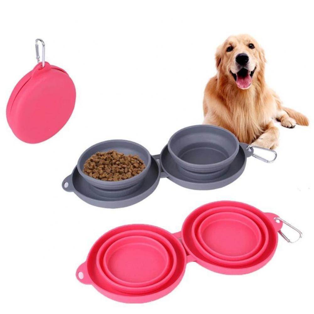 Foldable Double Pet Bowl – Compact Travel Food & Water Feeder