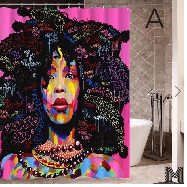 Graffiti African Girl Shower Curtain – Bold Hip-Hop Urban Art for Bathroom Decor