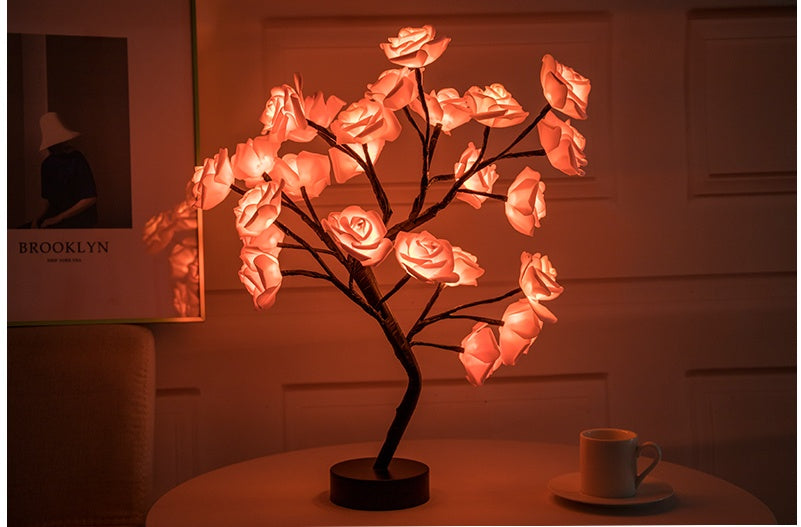 Romantic LED Rose Tree Lamp – USB & Battery-Powered Bonsai Flower Night Light