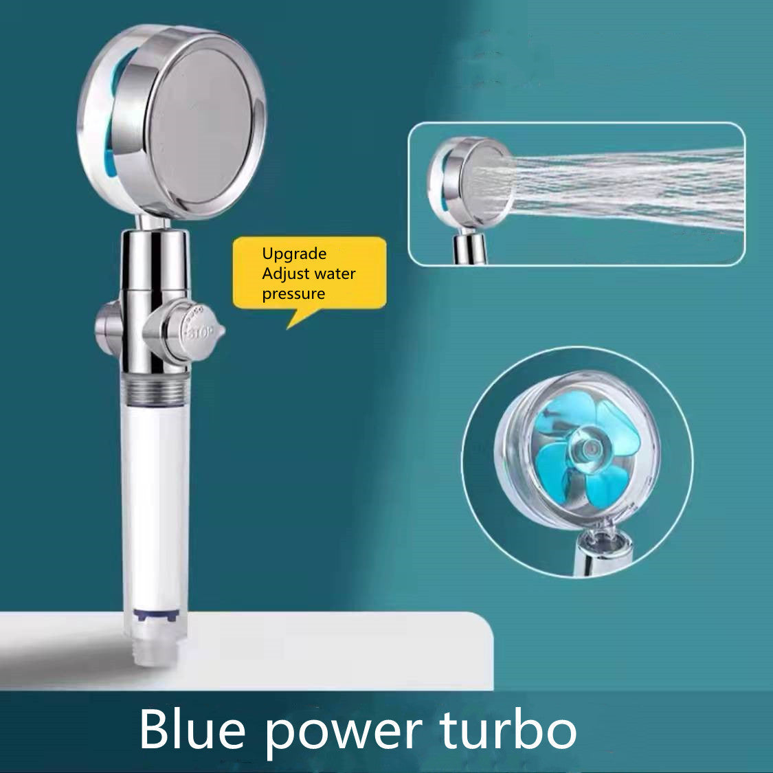 Water-Saving Shower Head with Turbo Fan – 360° Rotating ABS High-Pressure Nozzle