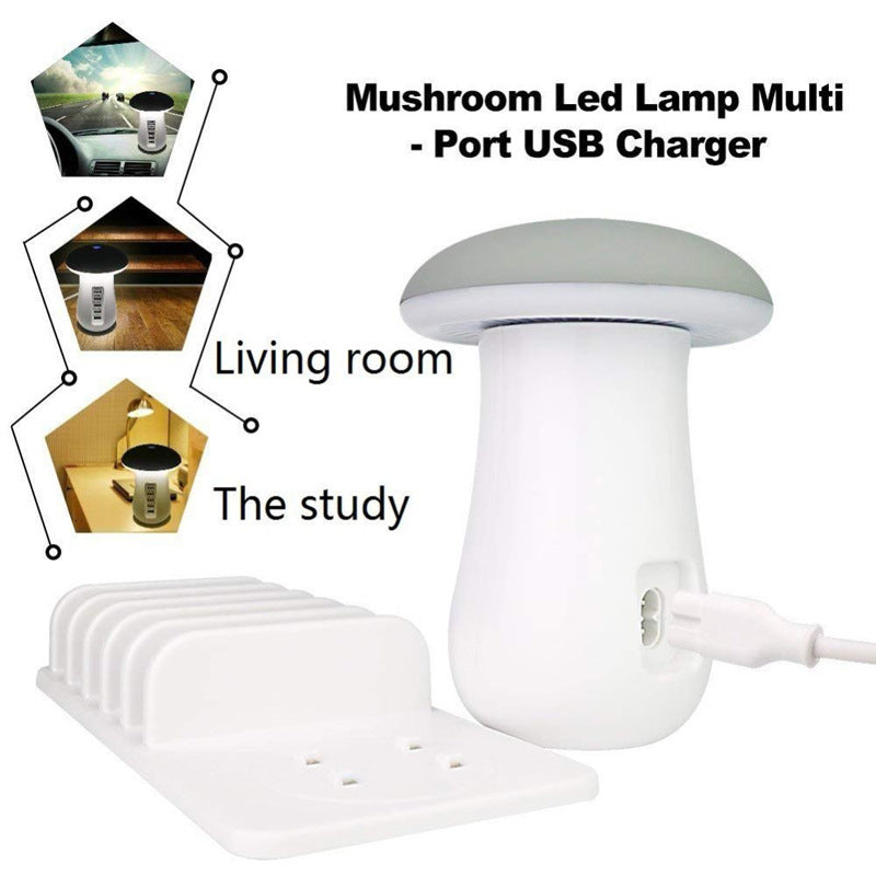 2-in-1 Multifunction Mushroom Lamp with USB Charger – LED Desk Light & Charging Station