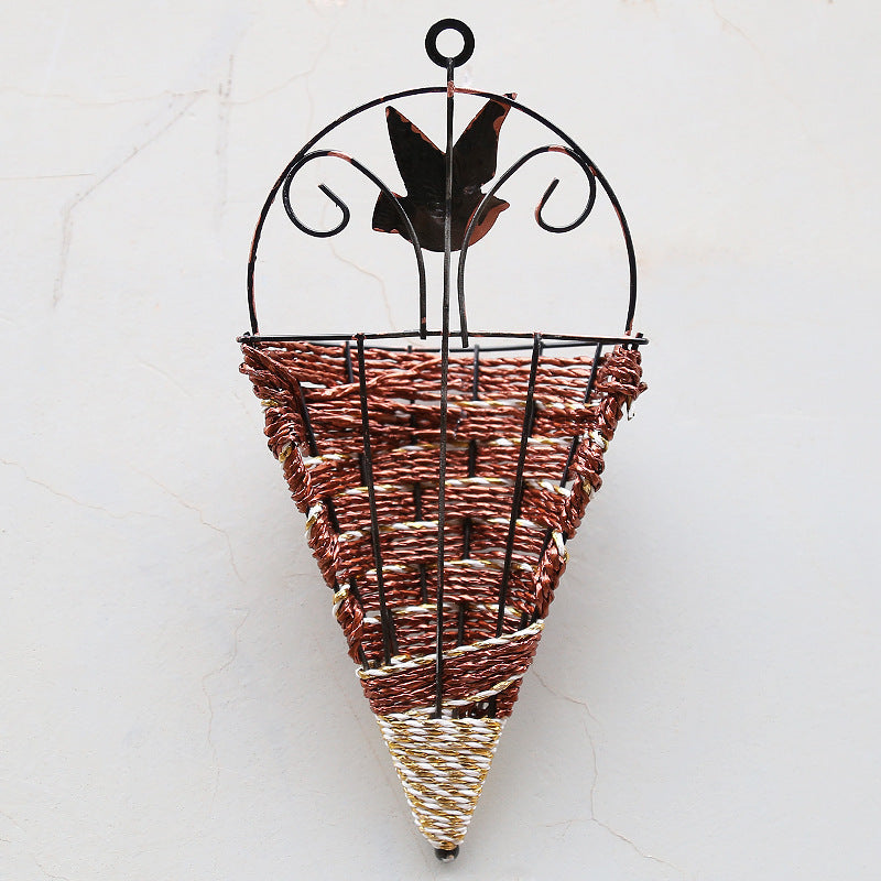Straw‑Rattan Artificial Flower Basket – Rustic Floral Decor with Handle