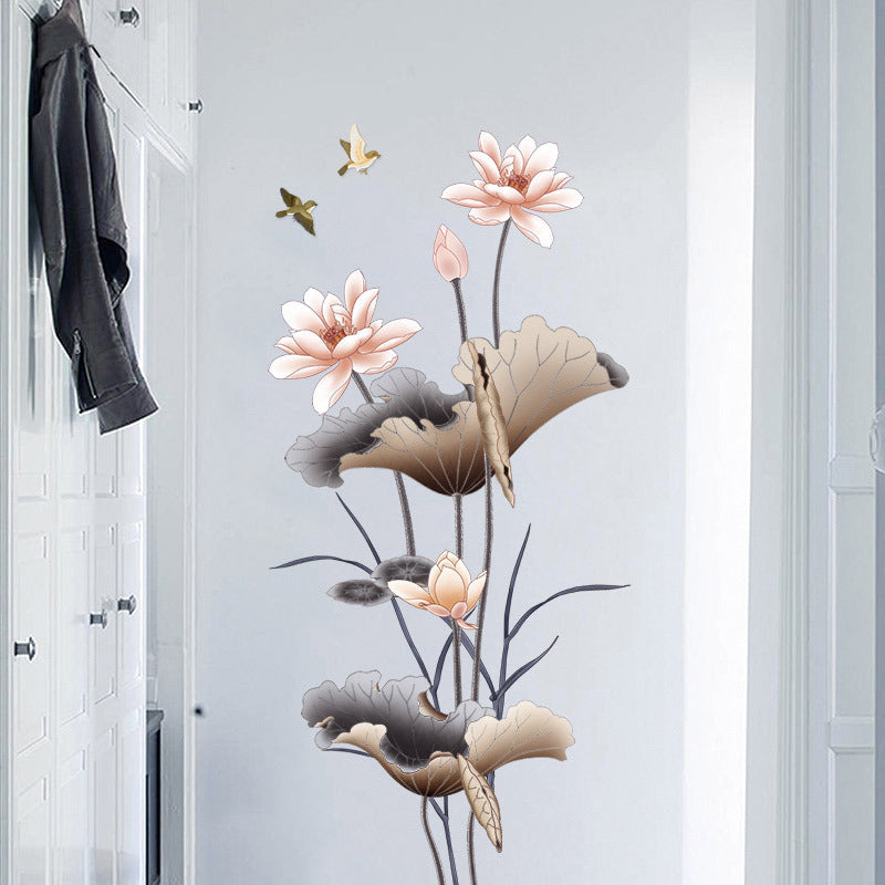 Chinese-Style Lotus Flower Wall Stickers – Self‑Adhesive Lotus Wallpaper Decals