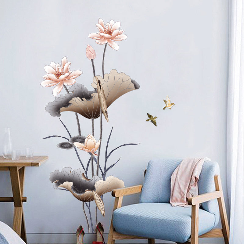 Chinese-Style Lotus Flower Wall Stickers – Self‑Adhesive Lotus Wallpaper Decals
