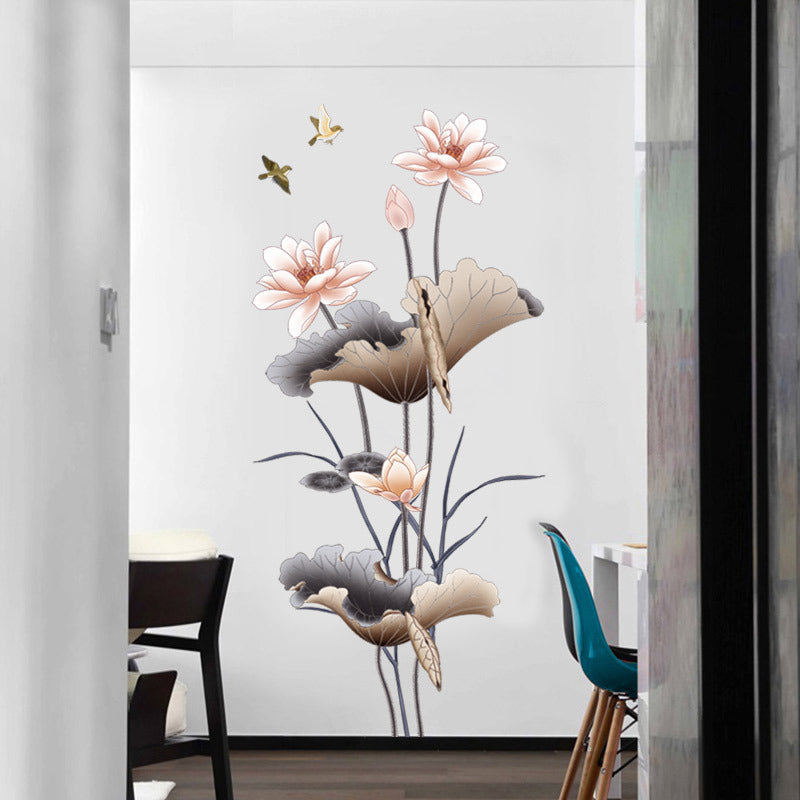 Chinese-Style Lotus Flower Wall Stickers – Self‑Adhesive Lotus Wallpaper Decals