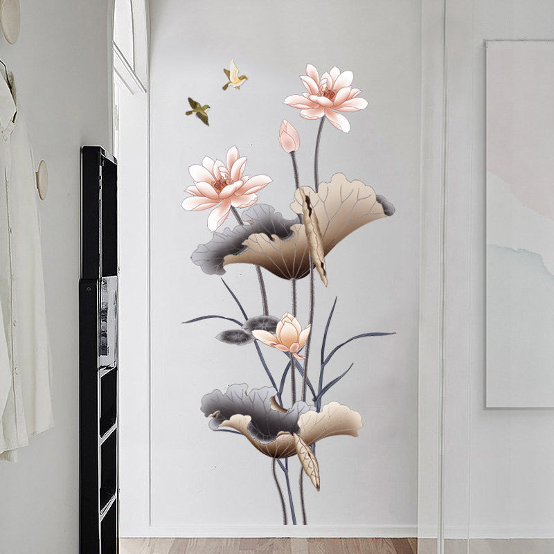 Chinese-Style Lotus Flower Wall Stickers – Self‑Adhesive Lotus Wallpaper Decals