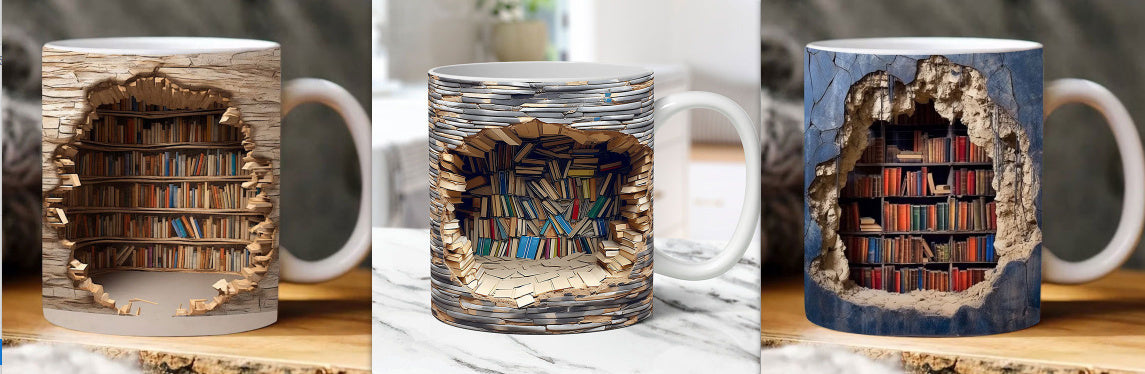 3D Bookshelf Ceramic Coffee Mug 📚