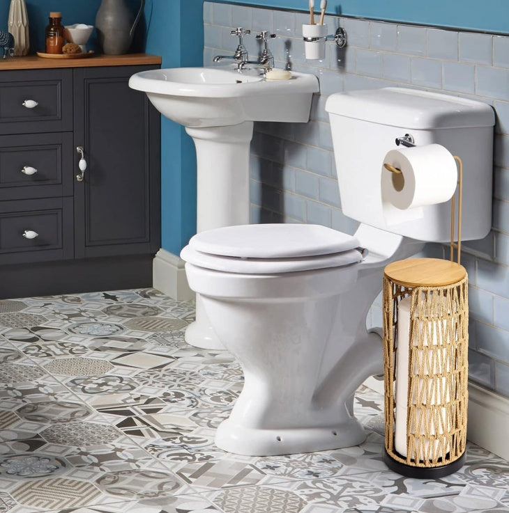 Freestanding Woven 3‑Roll Toilet Paper Holder – Boho Bathroom Stand 🧺