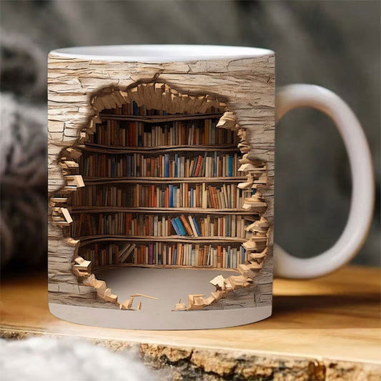 3D Bookshelf Ceramic Coffee Mug 📚