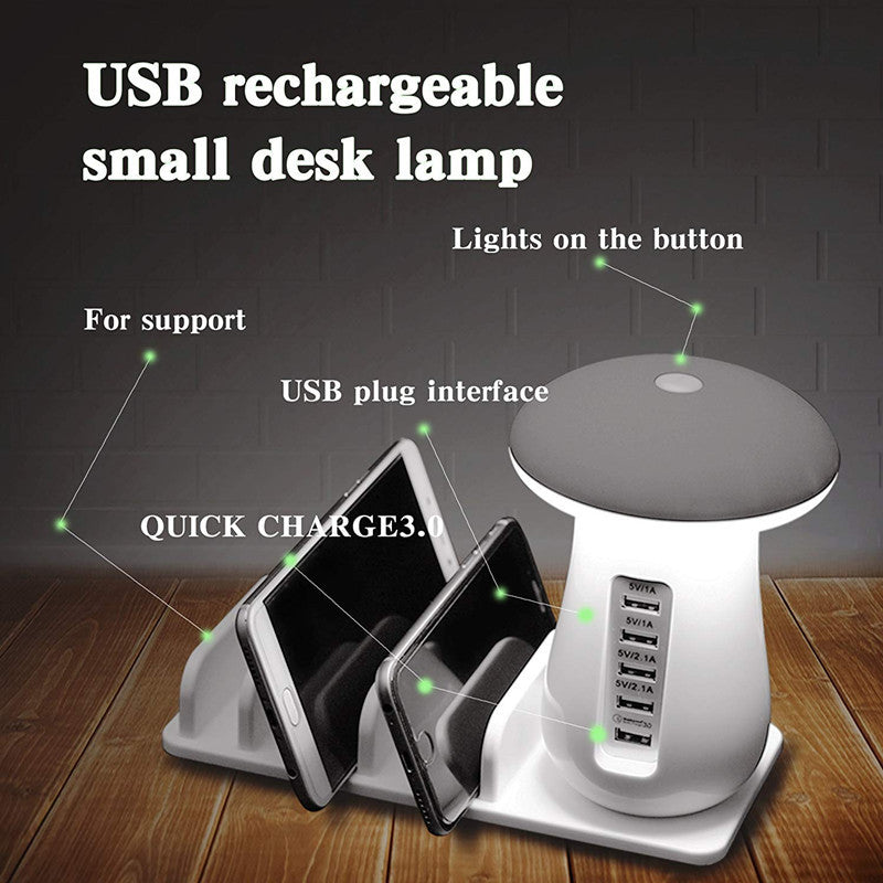 2-in-1 Multifunction Mushroom Lamp with USB Charger – LED Desk Light & Charging Station