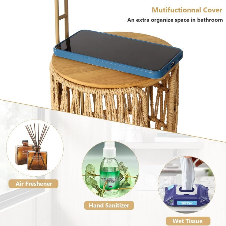 Freestanding Woven 3‑Roll Toilet Paper Holder – Boho Bathroom Stand 🧺