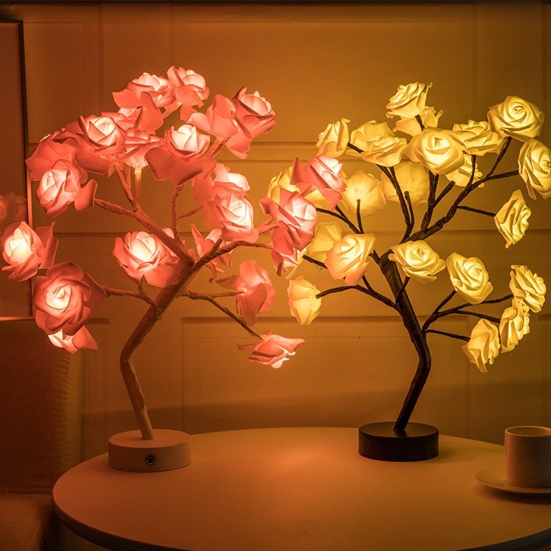 Romantic LED Rose Tree Lamp – USB & Battery-Powered Bonsai Flower Night Light