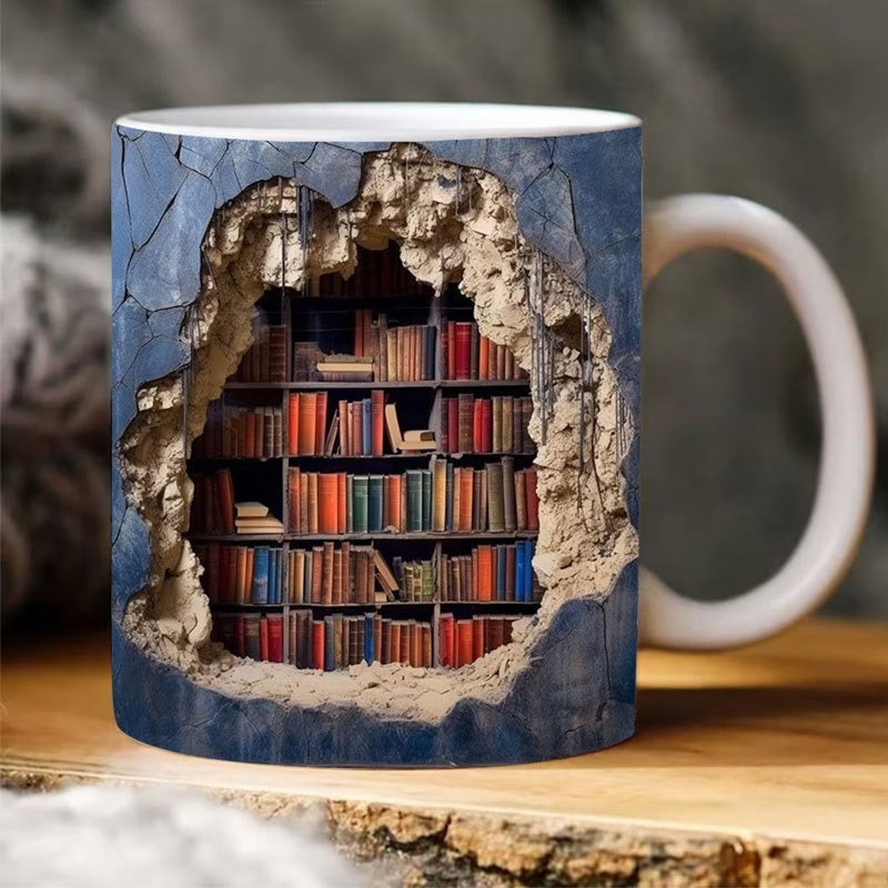 3D Bookshelf Ceramic Coffee Mug 📚
