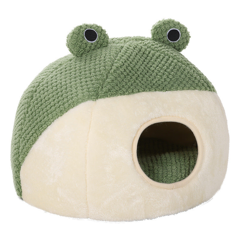 Little Frog Plush Pet Nest – Cozy Cartoon-Style Bed for Small Cats & Dogs