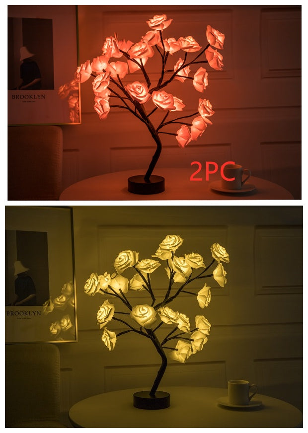 Romantic LED Rose Tree Lamp – USB & Battery-Powered Bonsai Flower Night Light