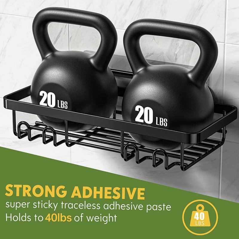 3-in-1 Wall-Mounted Bathroom Shelf – Black Shower Storage with Toothbrush & Soap Holders