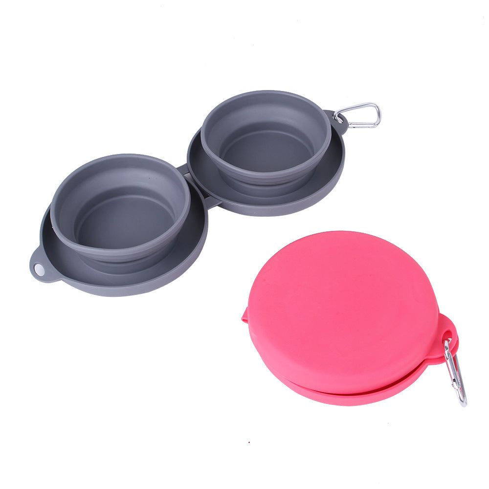 Foldable Double Pet Bowl – Compact Travel Food & Water Feeder
