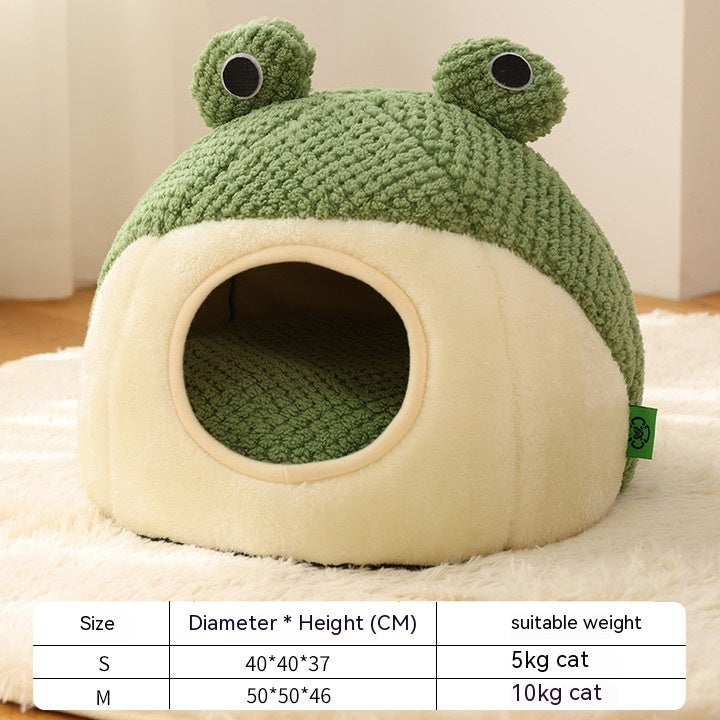 Little Frog Plush Pet Nest – Cozy Cartoon-Style Bed for Small Cats & Dogs