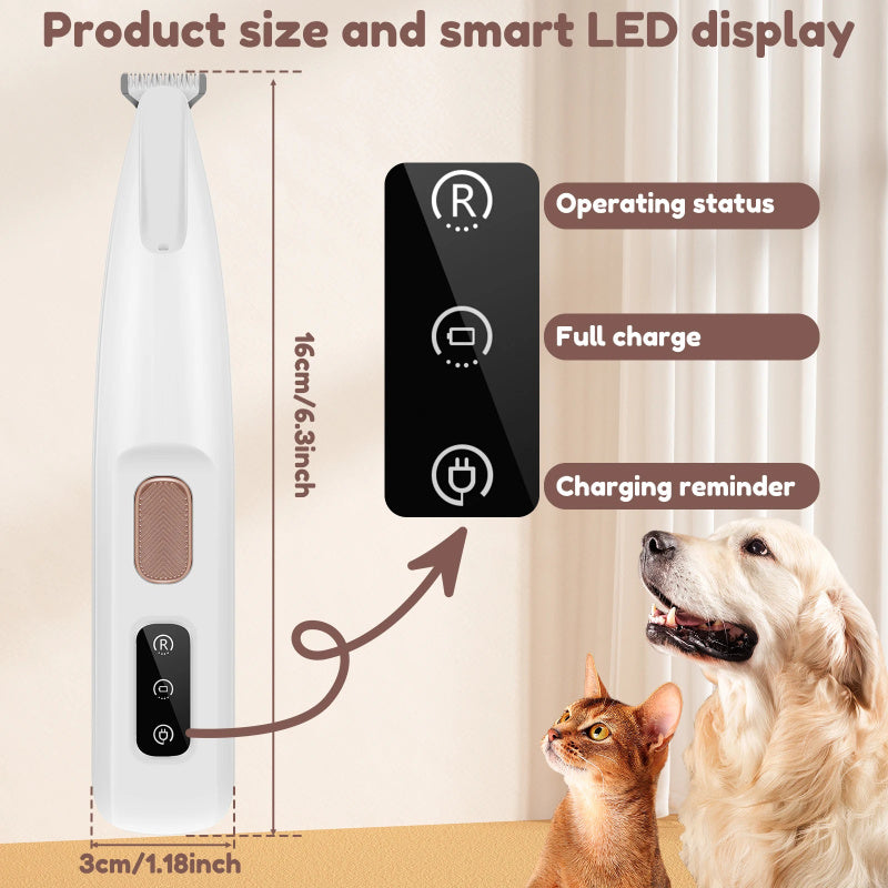 Waterproof Dog Paw Trimmer – LED Light & Rechargeable Grooming Tool