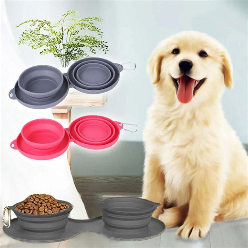 Foldable Double Pet Bowl – Compact Travel Food & Water Feeder