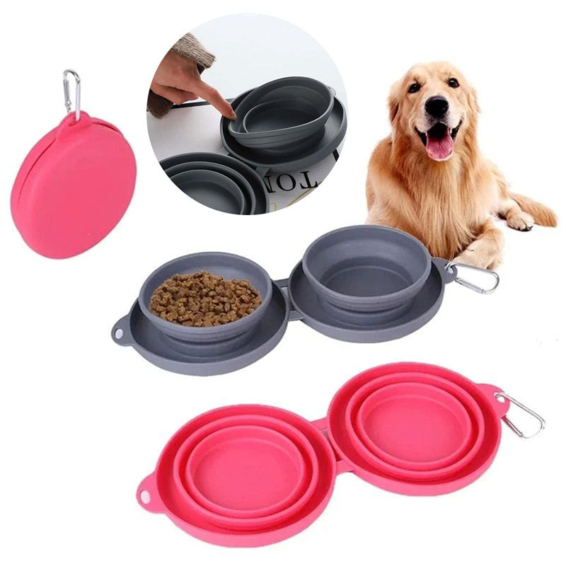 Foldable Double Pet Bowl – Compact Travel Food & Water Feeder