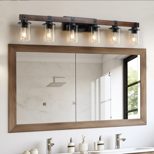 42″ Rustic 6-Light Vanity Light – Farmhouse Industrial Wall Sconce