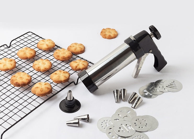 Stainless Cookie Press – 20 Discs + 4 Icing Tips, Easy‑Press