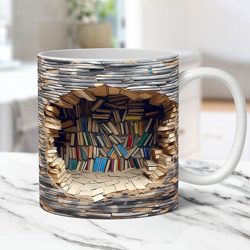 3D Bookshelf Ceramic Coffee Mug 📚