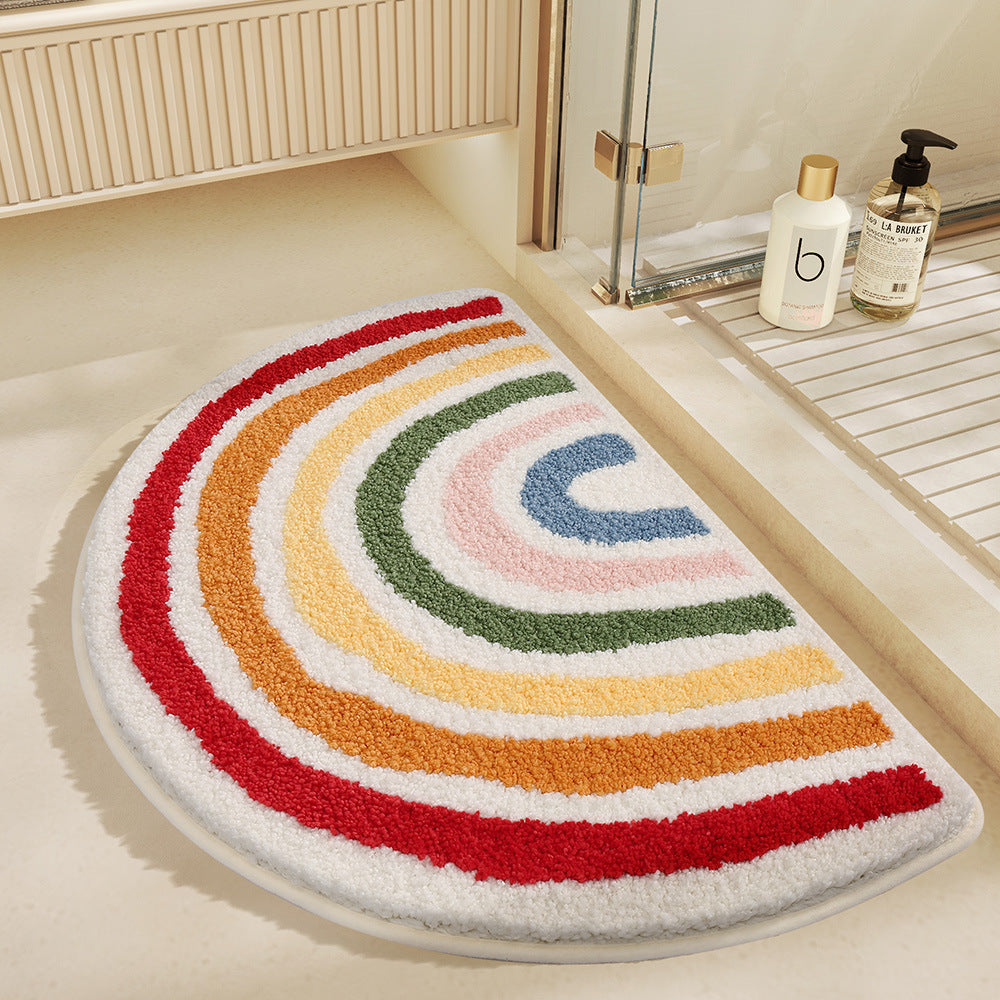 Semi‑Circle Non‑Slip Bathroom Step Mat – Quick‑Dry Decor Rug