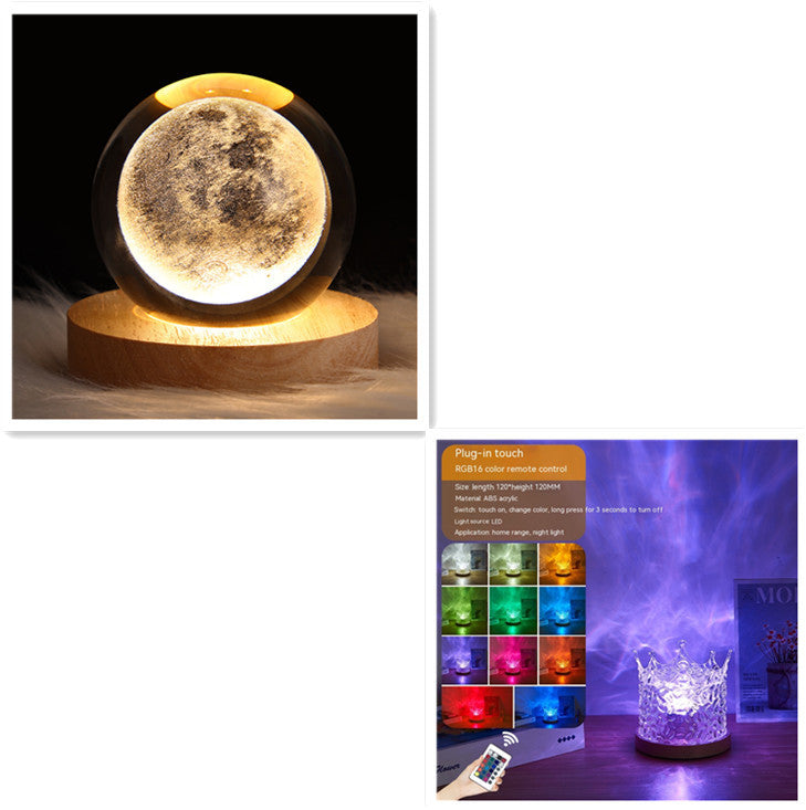 LED Water Ripple Ambient Night Light – USB Rotating Projection Crystal Table Lamp with 16 RGB Colors & Remote Control