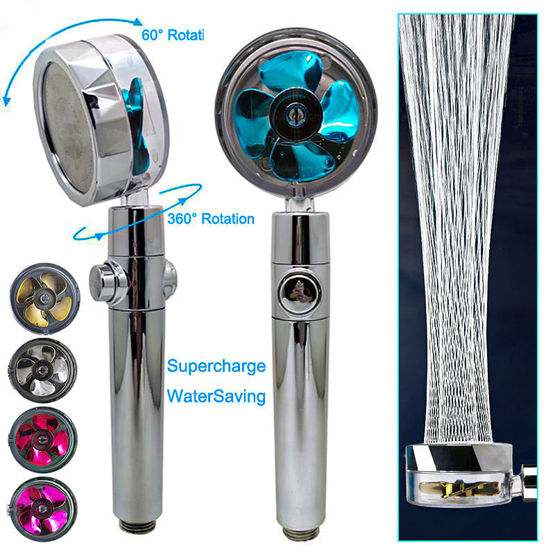 Water-Saving Shower Head with Turbo Fan – 360° Rotating ABS High-Pressure Nozzle