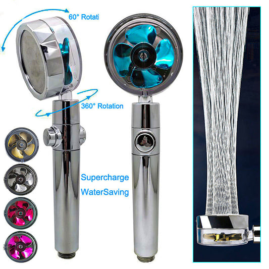 Water-Saving Shower Head with Turbo Fan – 360° Rotating ABS High-Pressure Nozzle