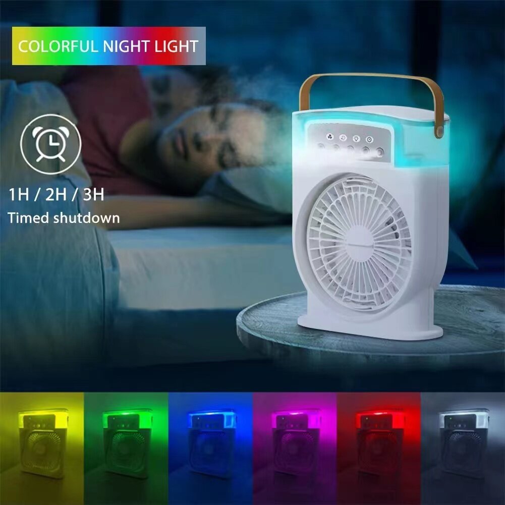 USB Portable 3‑in‑1 Air Cooler Fan – Mist Sprayer, 7‑Color LED Night Light & 600 ml Tank