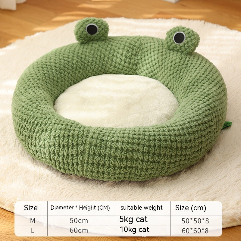 Little Frog Plush Pet Nest – Cozy Cartoon-Style Bed for Small Cats & Dogs