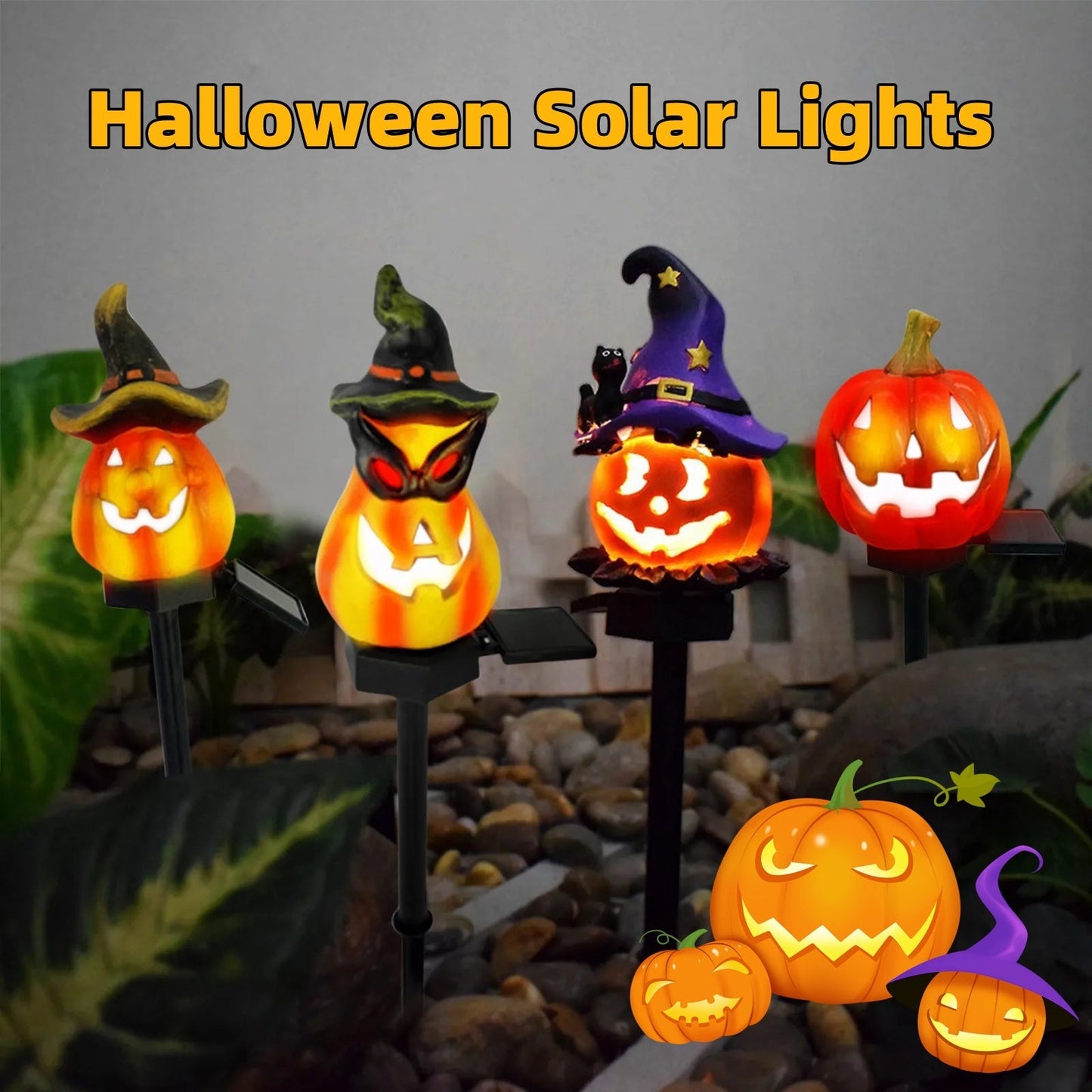 Creative Solar Outdoor Garden Halloween Pumpkin Lantern – Resin Handicraft Festival Insert Light