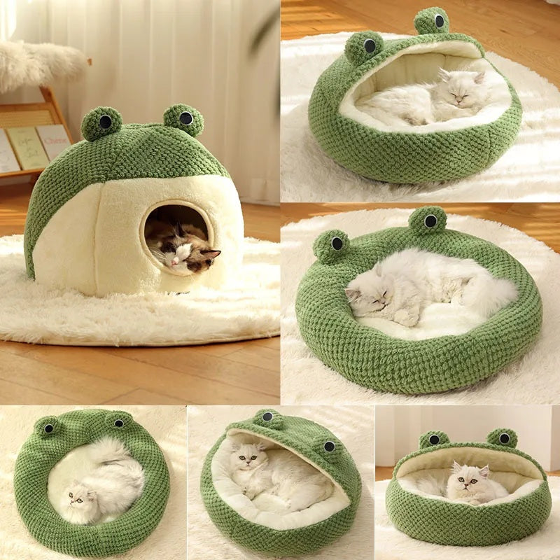 Little Frog Plush Pet Nest – Cozy Cartoon-Style Bed for Small Cats & Dogs