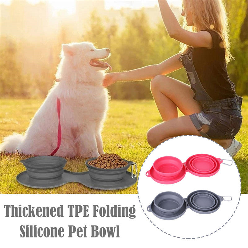 Foldable Double Pet Bowl – Compact Travel Food & Water Feeder