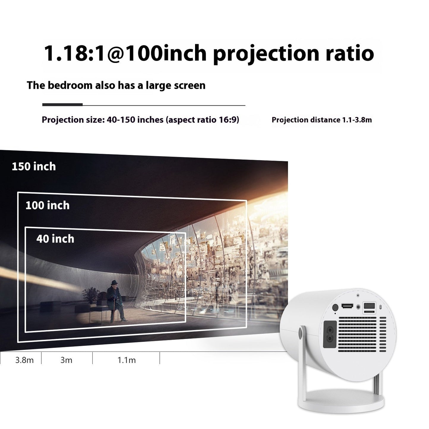Portable Projector – 180° Projection & Auto-Focus for Home Cinema