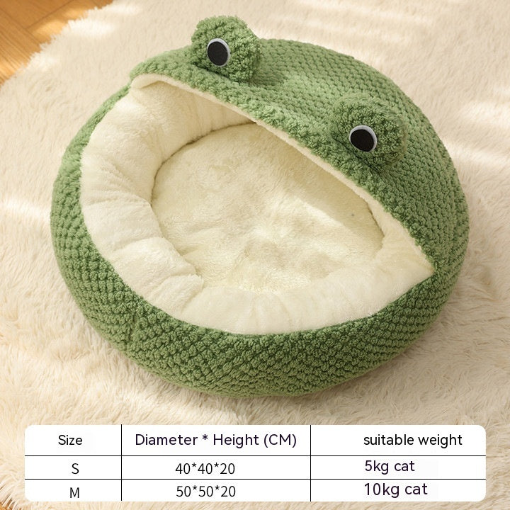 Little Frog Plush Pet Nest – Cozy Cartoon-Style Bed for Small Cats & Dogs