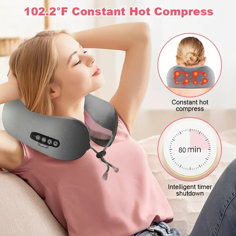 U-Shaped Electric Neck Massager Pillow – Heated Shiatsu Relief