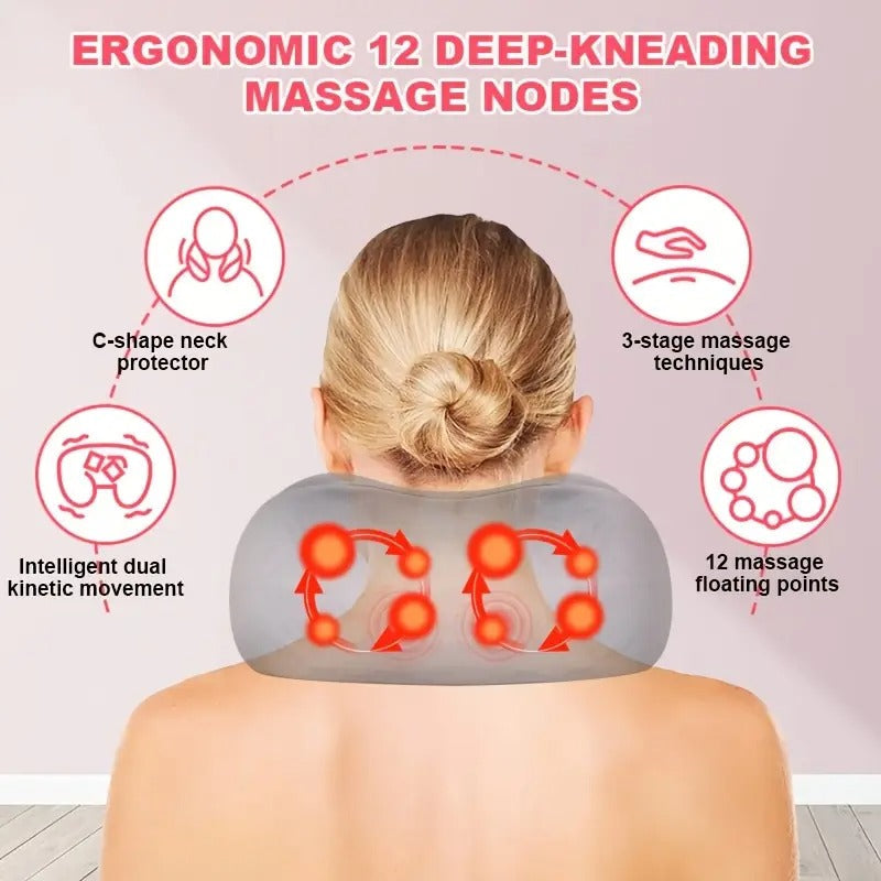 U-Shaped Electric Neck Massager Pillow – Heated Shiatsu Relief